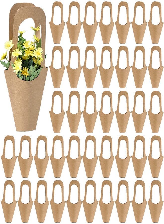 Tergy 50Packs Kraft Paper Flowers Gift Bags Brown Hanging Bouquet Wrapping Bags for Home Decoration (14Inches) - Image 1